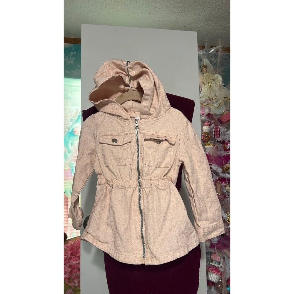 Little Lass Hooded Jacket Kids Size 4 Pink Good Shimmer Zip Utility Coat